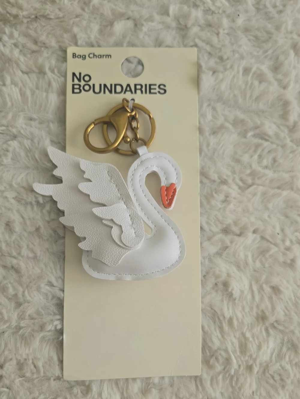 White Swan Bag Charm with Gold Hardware NWT